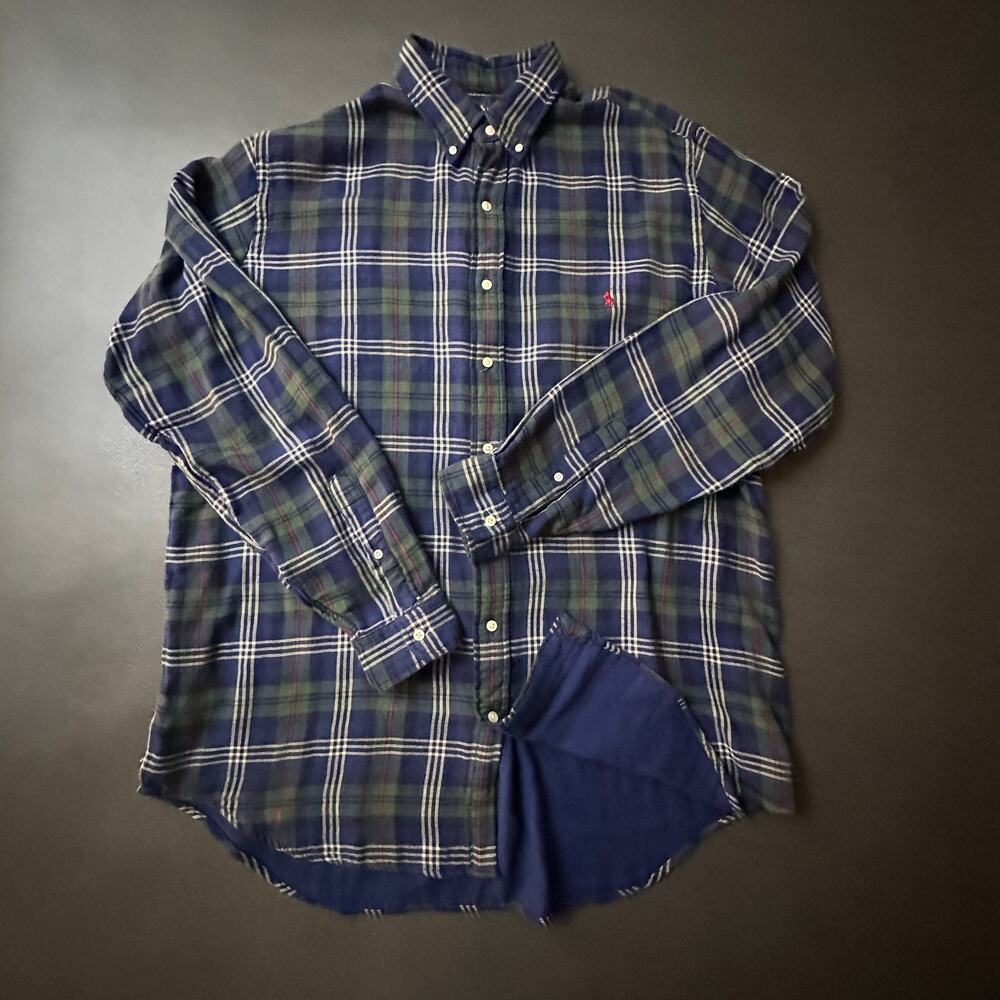 Ralph Lauren Flannel Shirt Mens Blue XLT (Fits 2XLT) Classic Fit Preppy Plaid